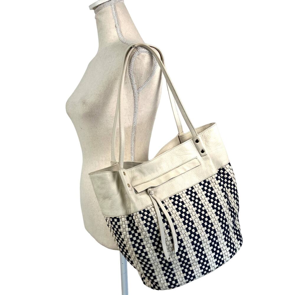 Kooba Bag Tote Shoulder Handbag Striped Woven Denim Detail Western